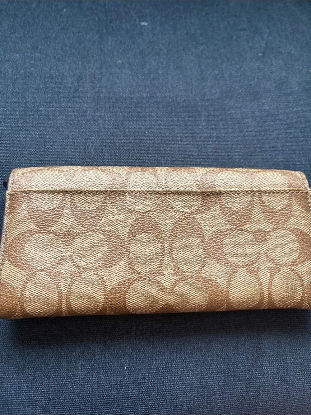 Coach Brown Signature Flap Wallet with Logo Emblem